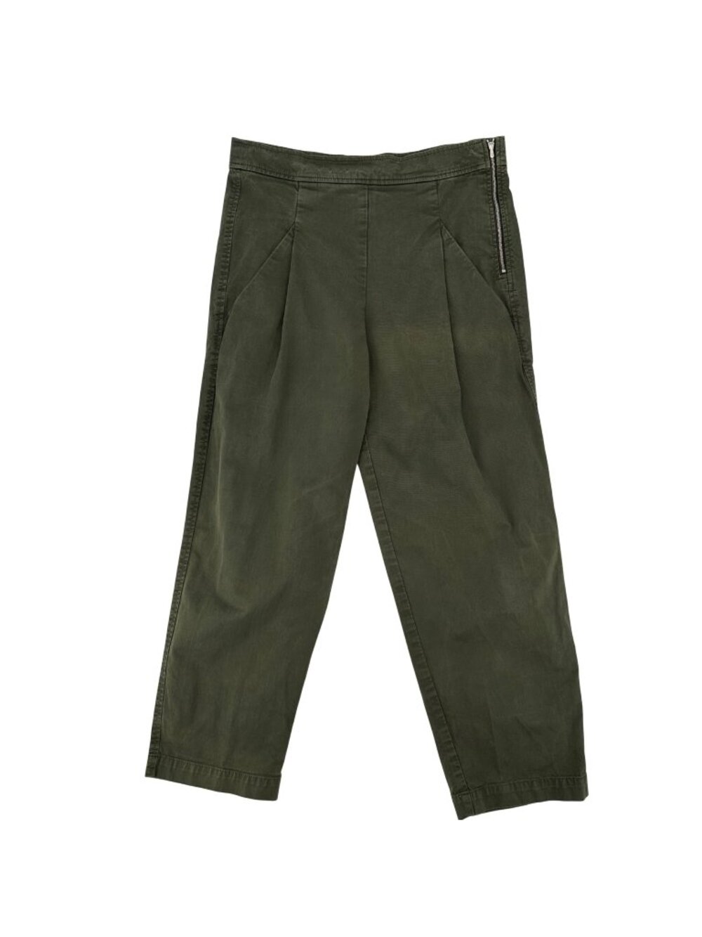 Ischiko Womens Olive Green Tapered Pants With Side Zipper Cotton Blend